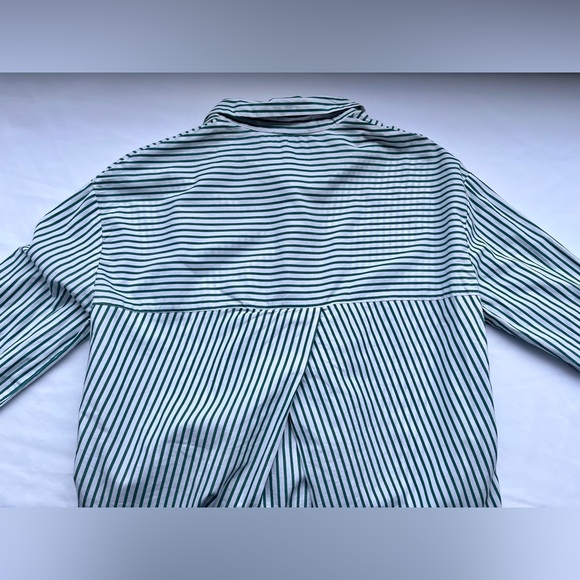 Zara | Green & White Striped Long Poplin Shirt - Picture 11 of 16